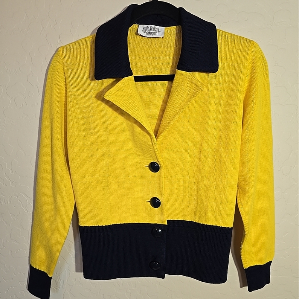 Vintage St John For I Magnin Womens Yellow Black Sweater Size 6 Beautiful!